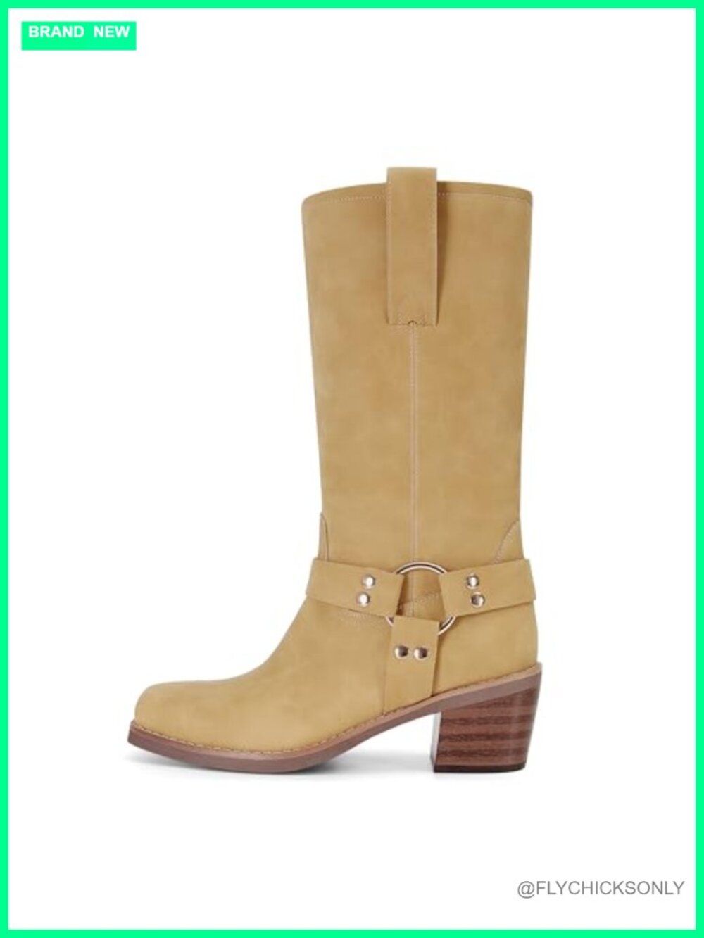 Faux Leather Mid-Calf Western Biker Boots Square Toe Block Heel